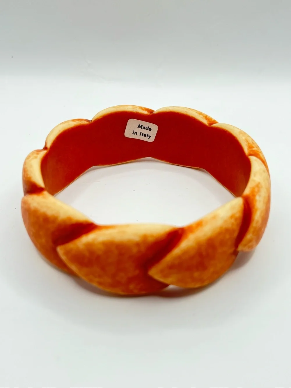 Vintage Style Italian Chunky Carved Resin Bangle Bracelet - Orange Marbled
